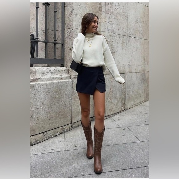 Shoes - White Sweater and Navy Skirt with Brown Boots New The Box Alittle Damage